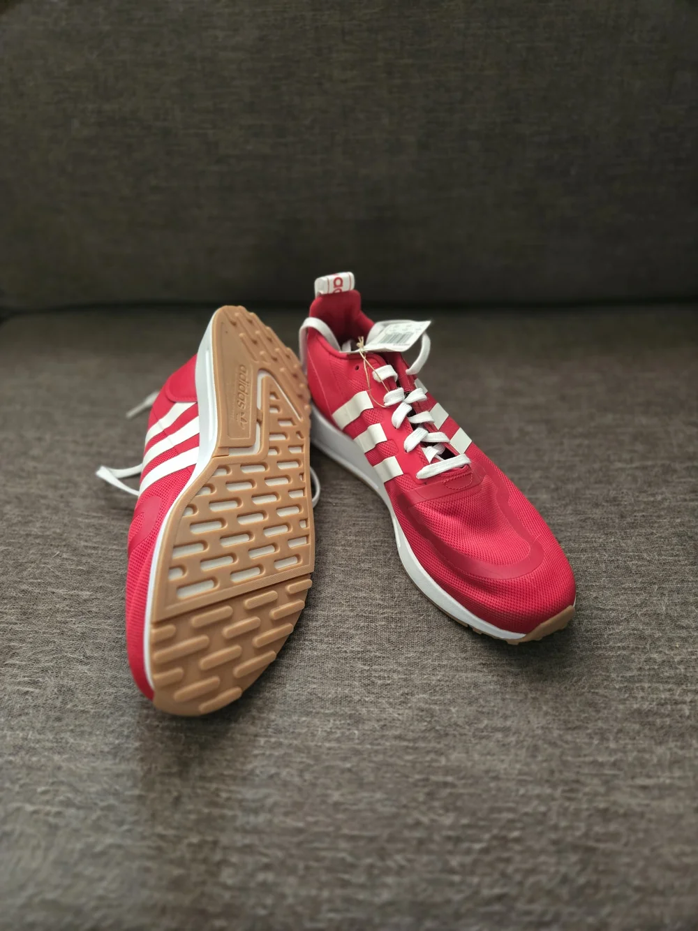 Adidas Red Athletic Sneakers with White Stripes